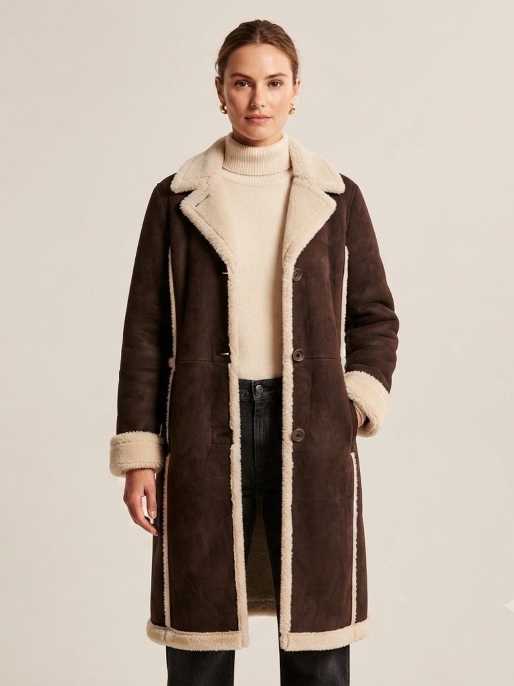 L.L. Bean Women's Brown Faux Suede Sherpa Lined Long Coat Size Extra Large